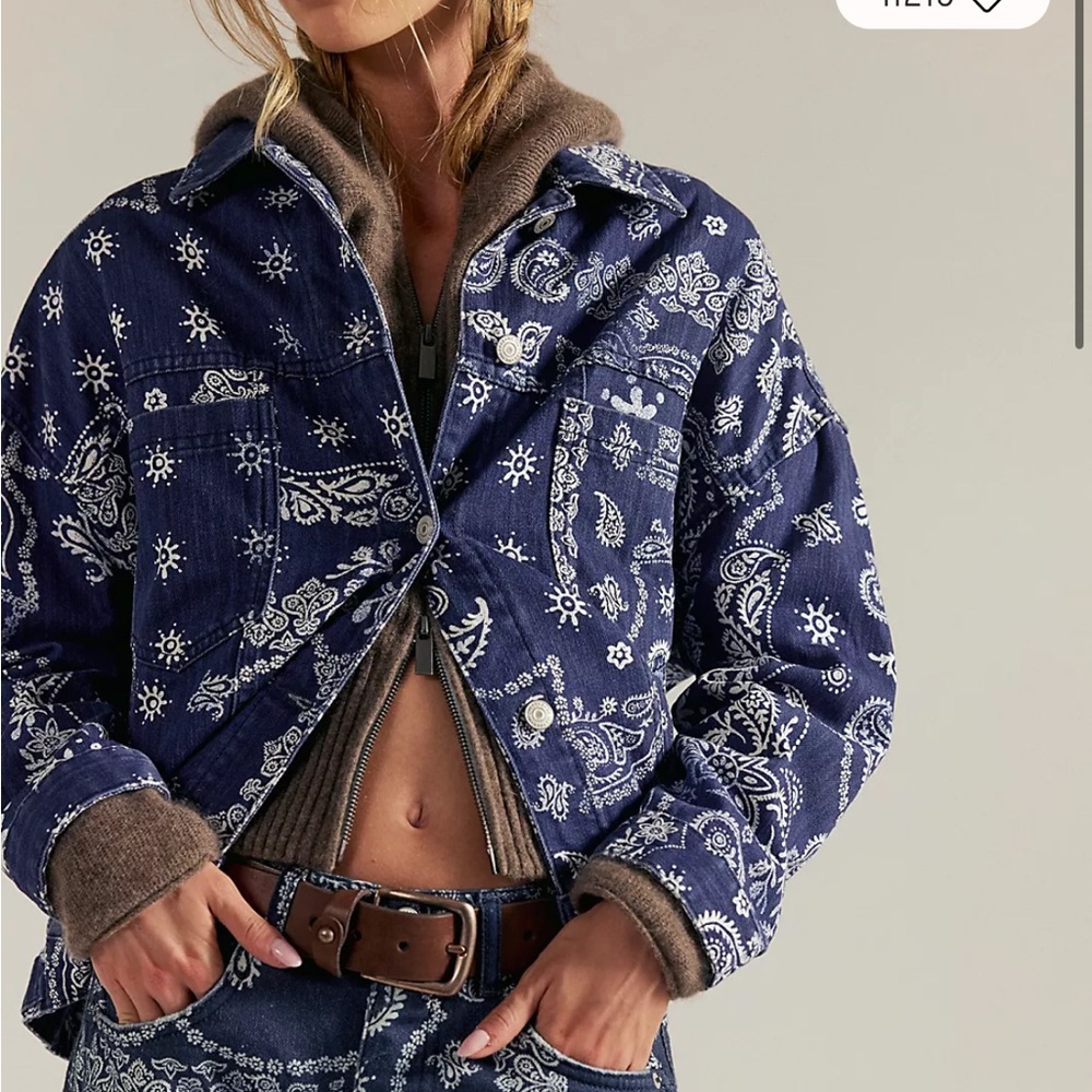 NWT Free People Opal Swing Printed Denim Jacket